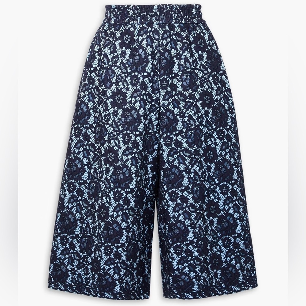 NWT Adam Lippes Bonded Corded Lace and Jersey Culottes Midnight Blue sz L